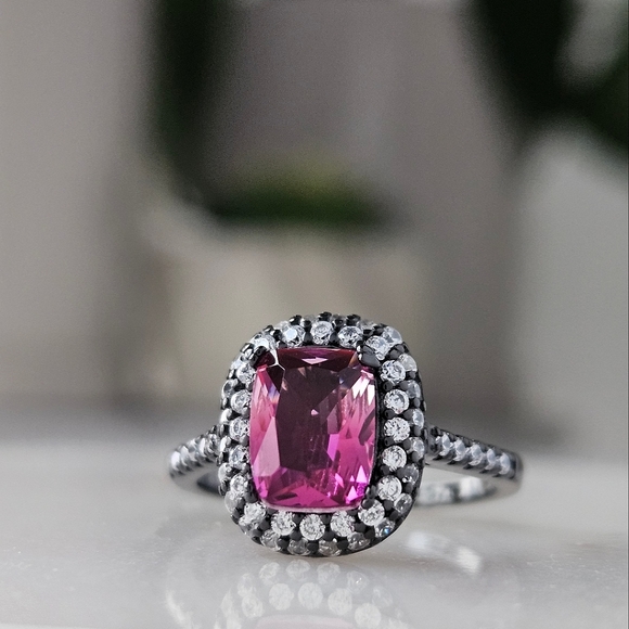 Pink Topaz Ring, 925 Sterling Silver / Black Gold finish Charmed Aroma - Picture 5 of 7